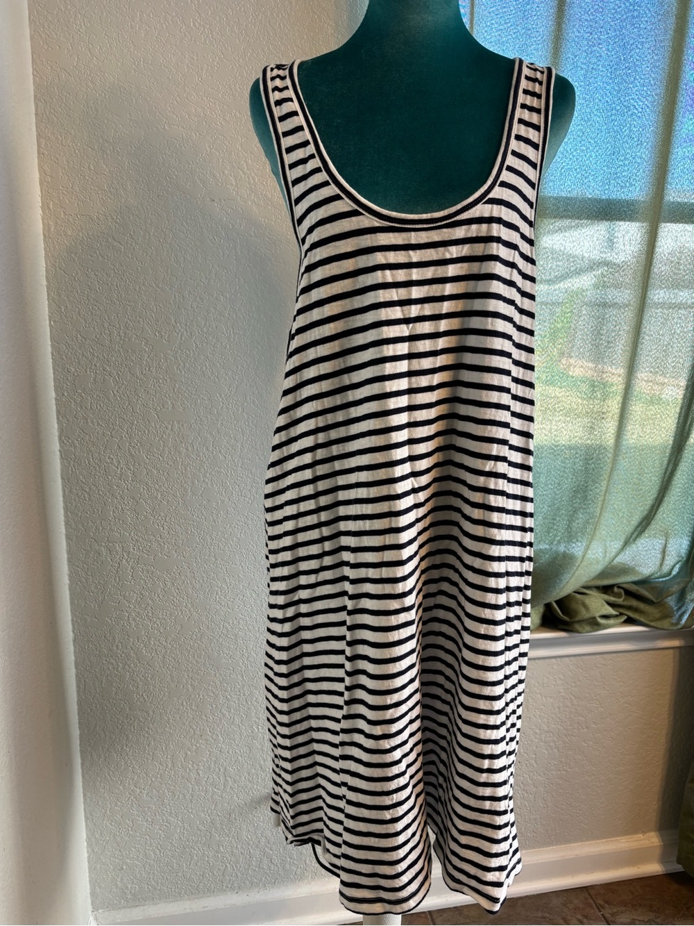 J. Crew Striped T-Shirt Tank Dress XL Navy White Cotton Coastal Boho Minimalist